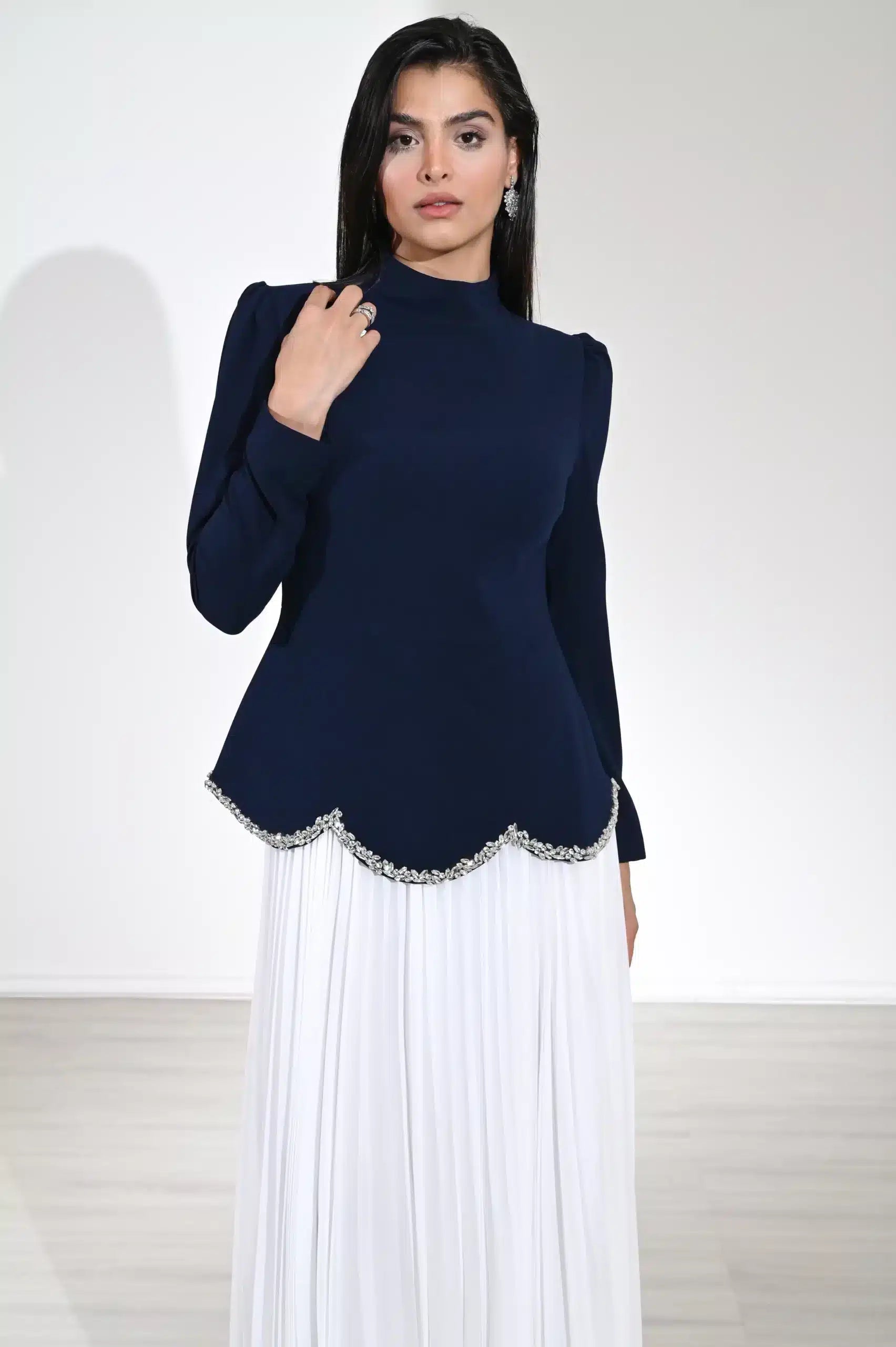 Crysral Detail Plisse Chiffon Dress