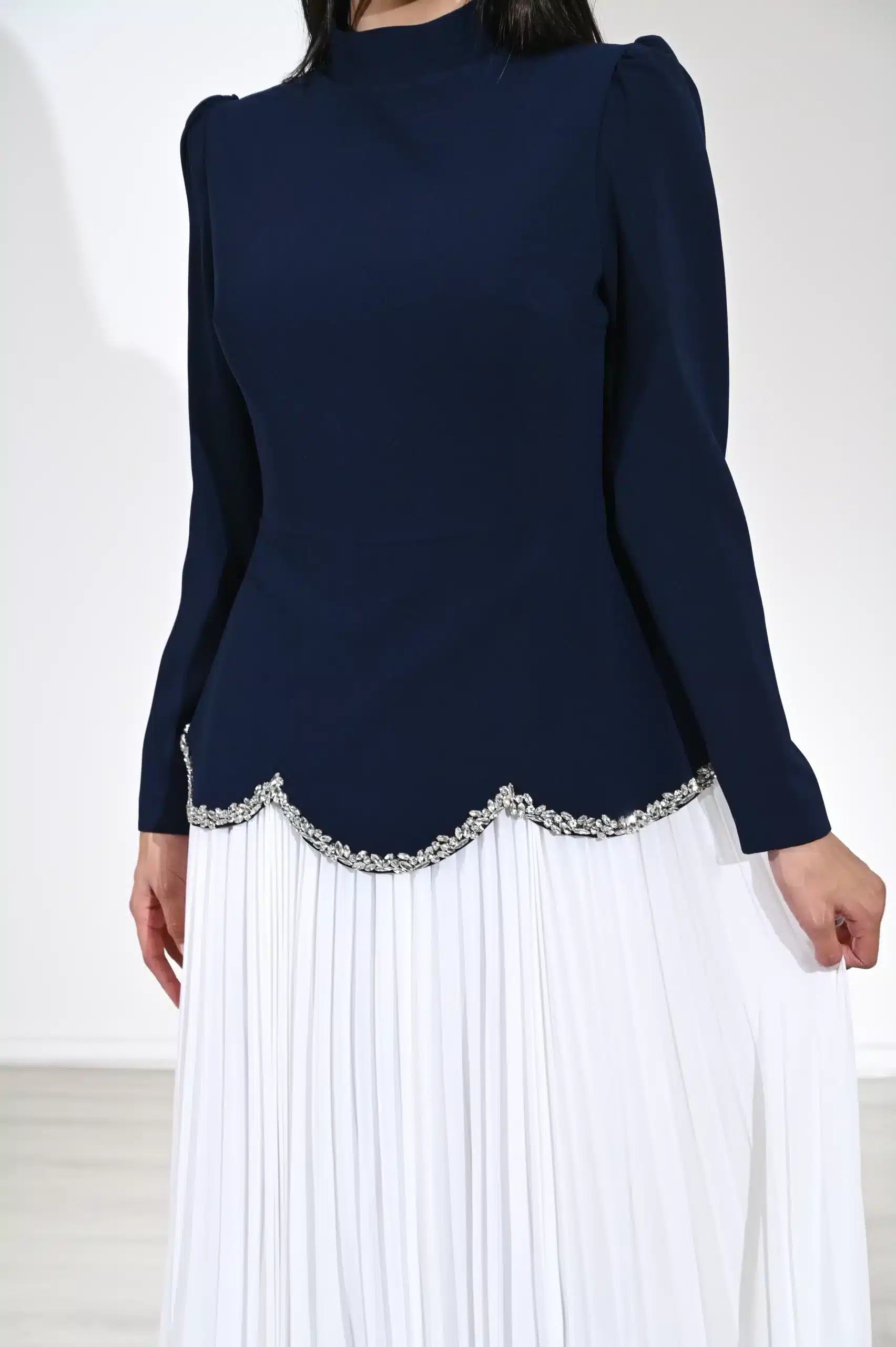 Crysral Detail Plisse Chiffon Dress