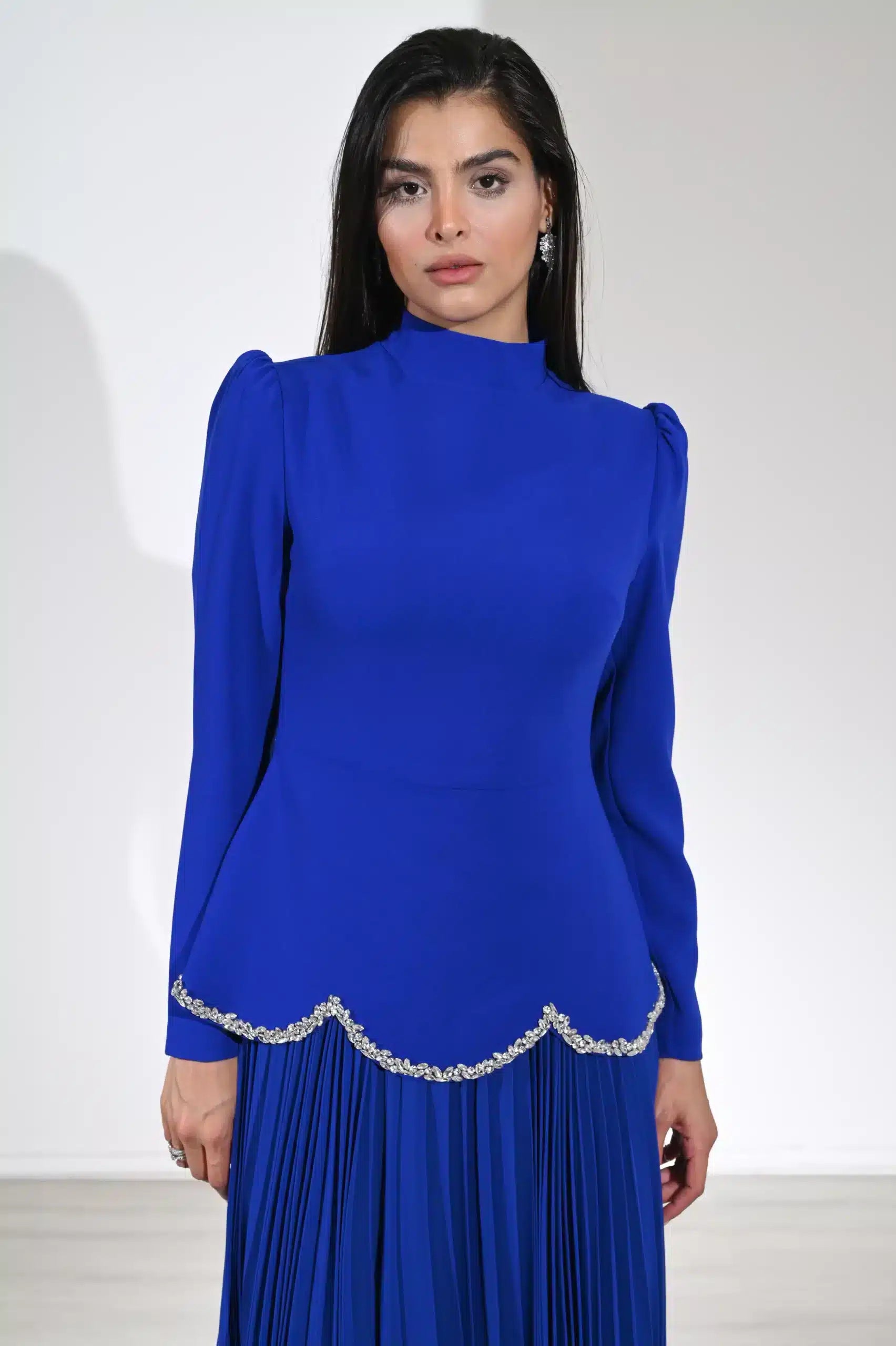 Crysral Detail Plisse Chiffon Dress