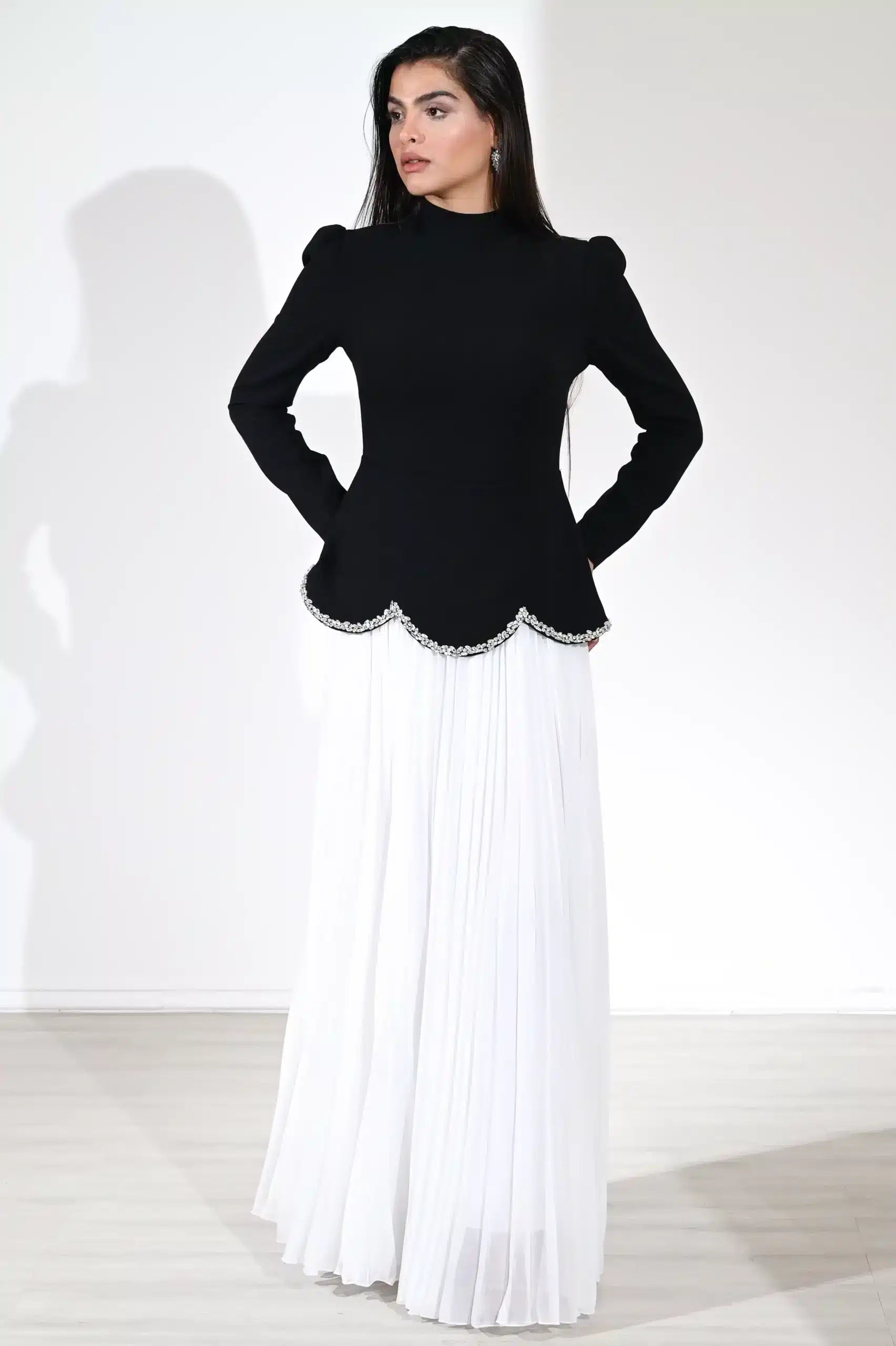 Crysral Detail Plisse Chiffon Dress