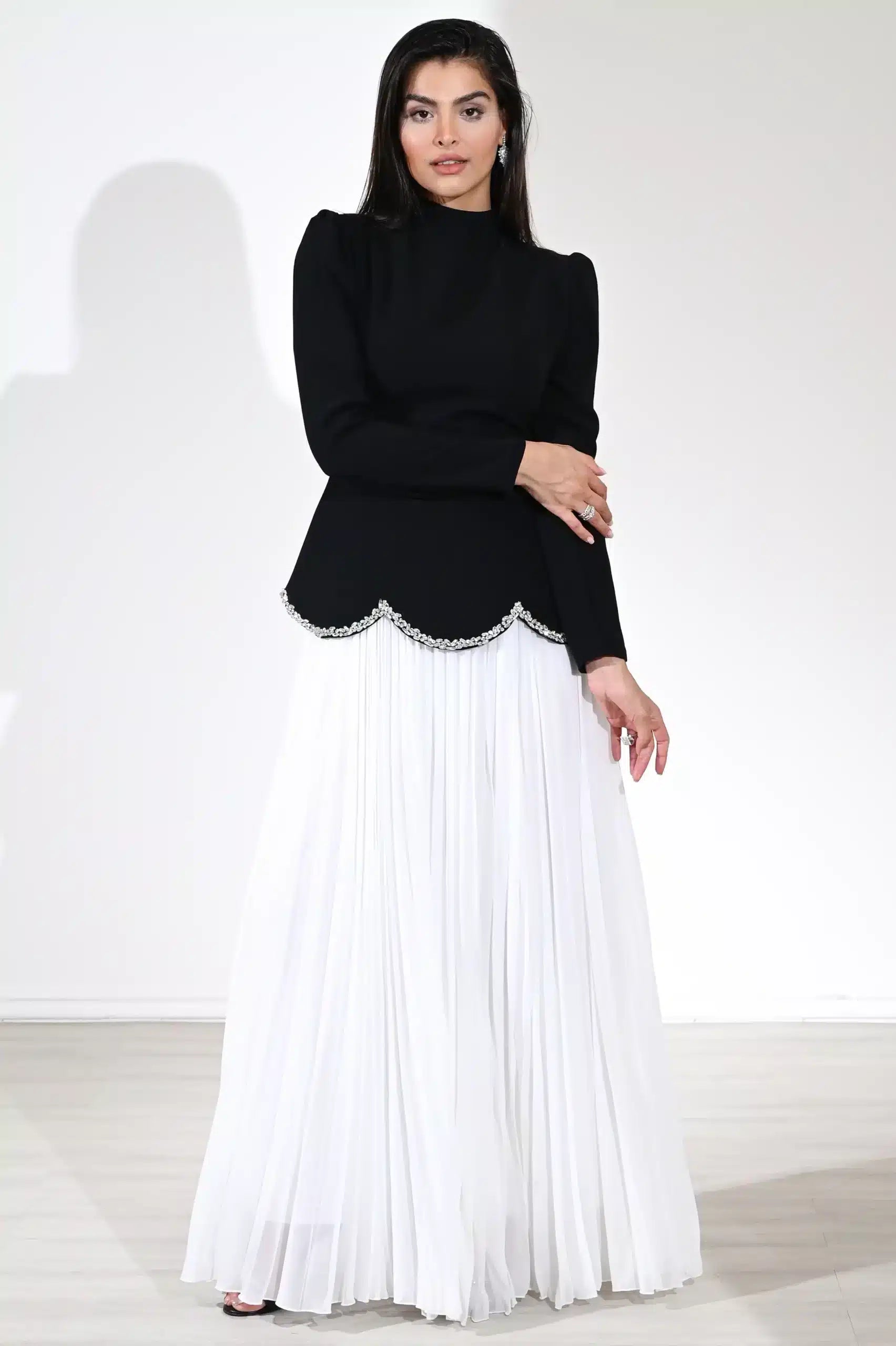 Crysral Detail Plisse Chiffon Dress