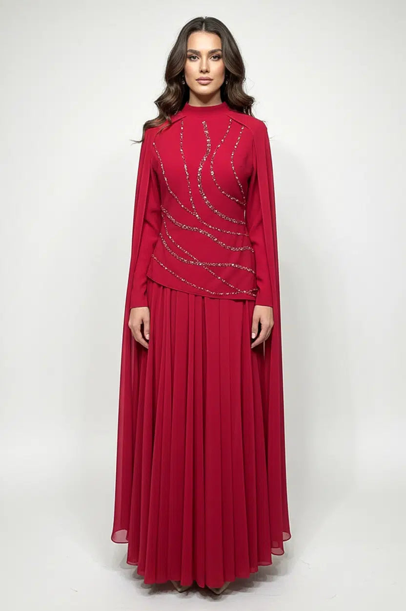 Crystal Detail Shawl Chiffon Crepe Dress