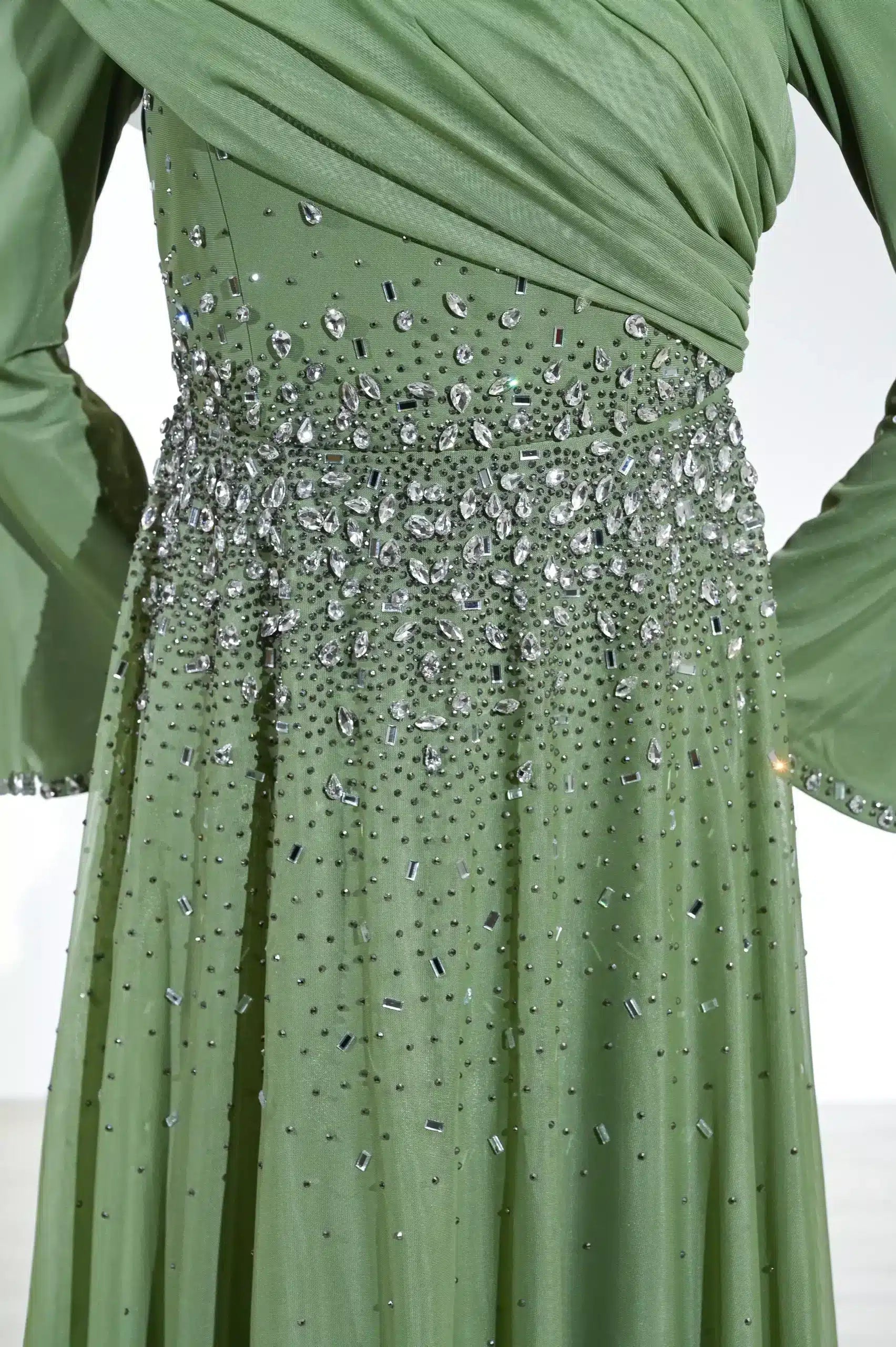 Draped Shoulder Scattered Crystal Dress