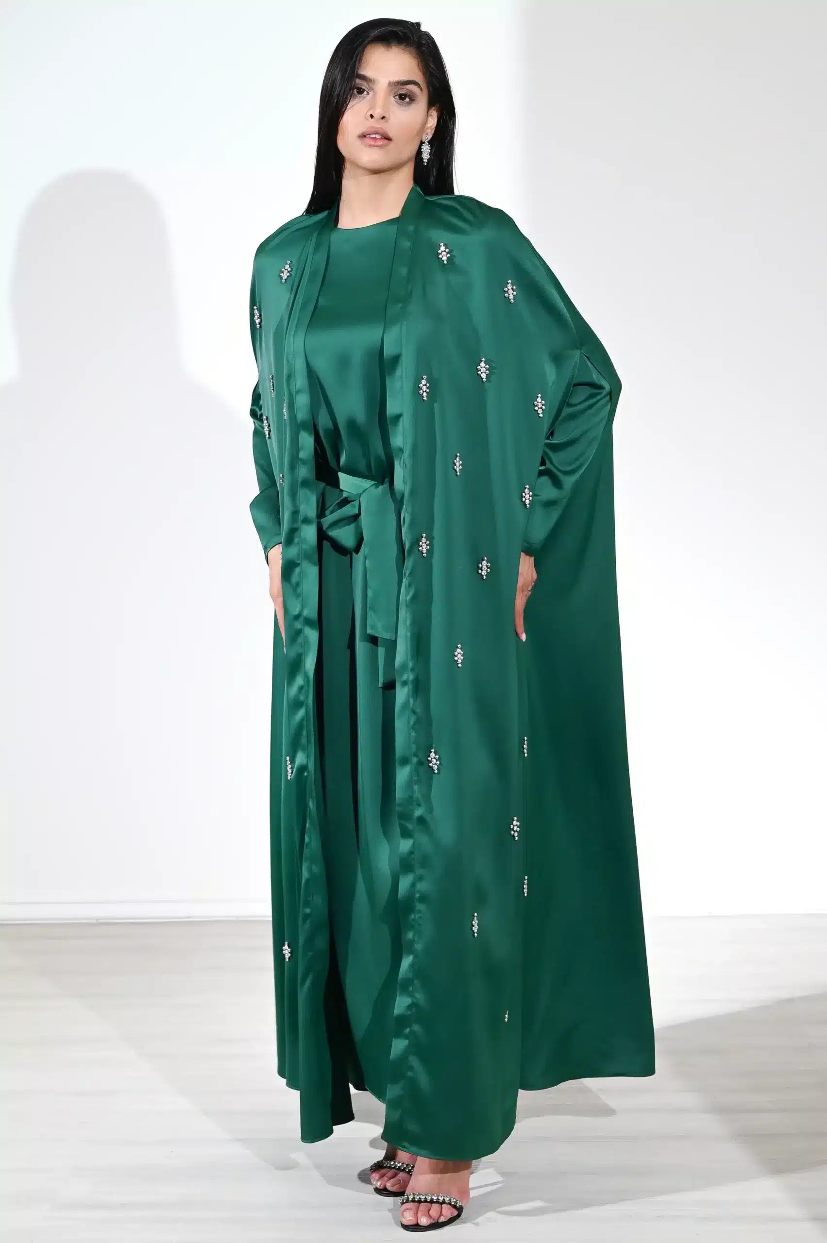 Embellished 2PCS Satin Dress