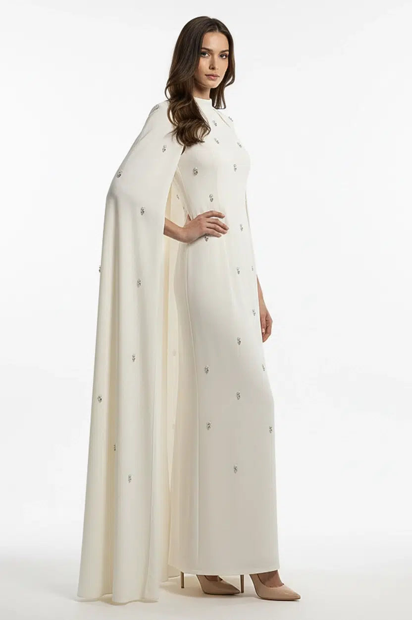 Embellished Cape Crepe Dress