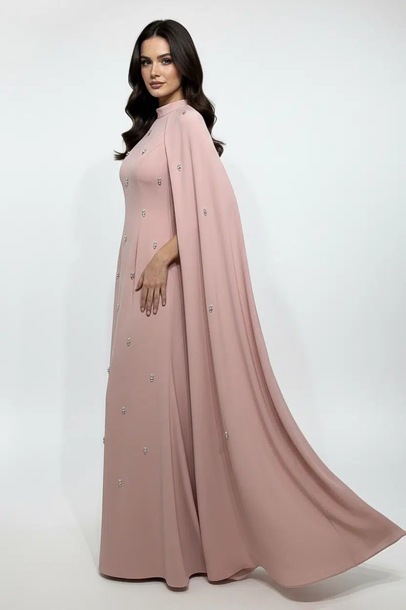 Embellished Cape Crepe Dress