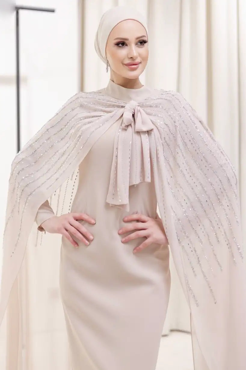 Crystal 2PCS Cape Crepe Dress