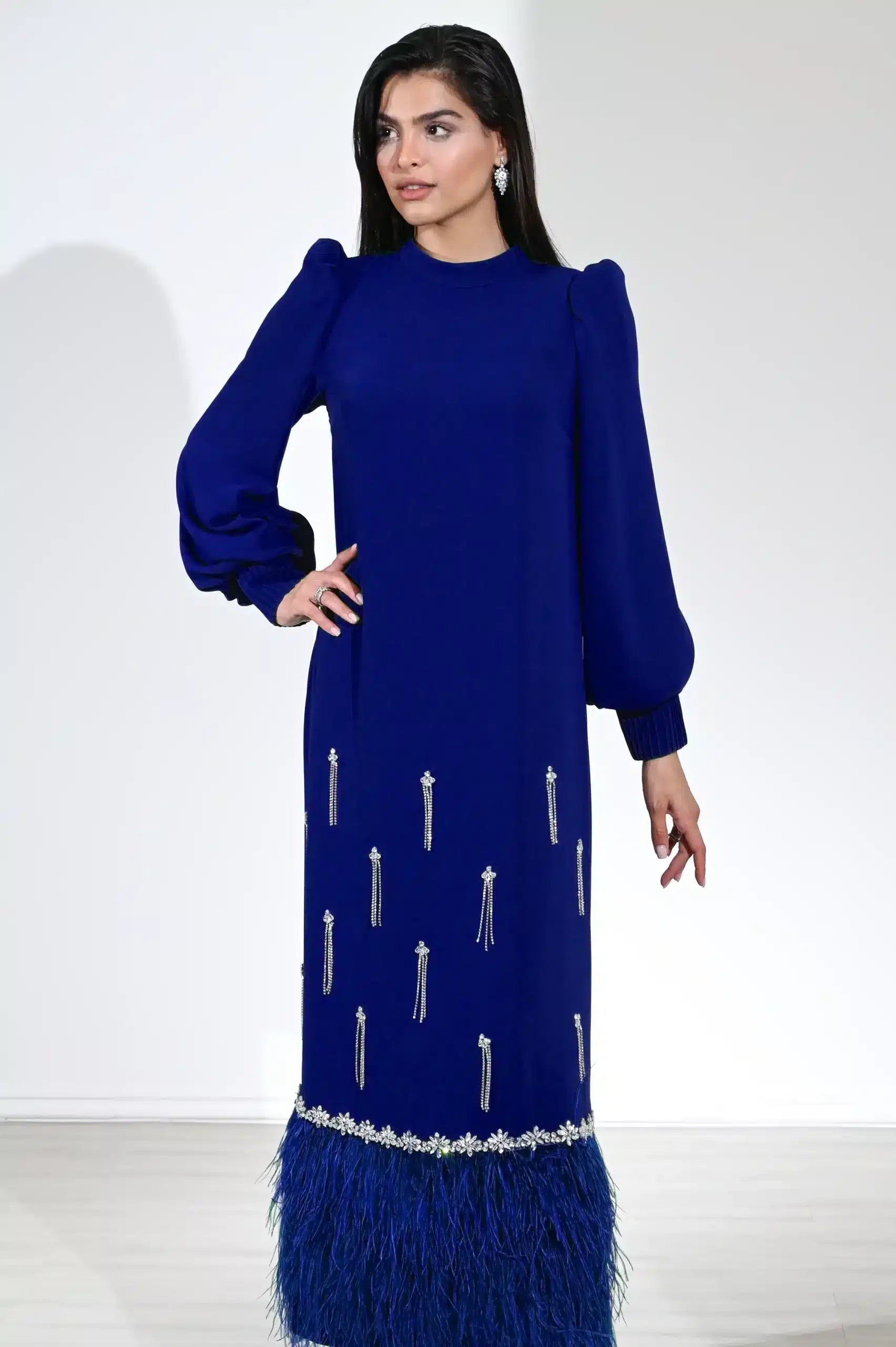 Feathers Crystal Detail Crepe Jalabiya