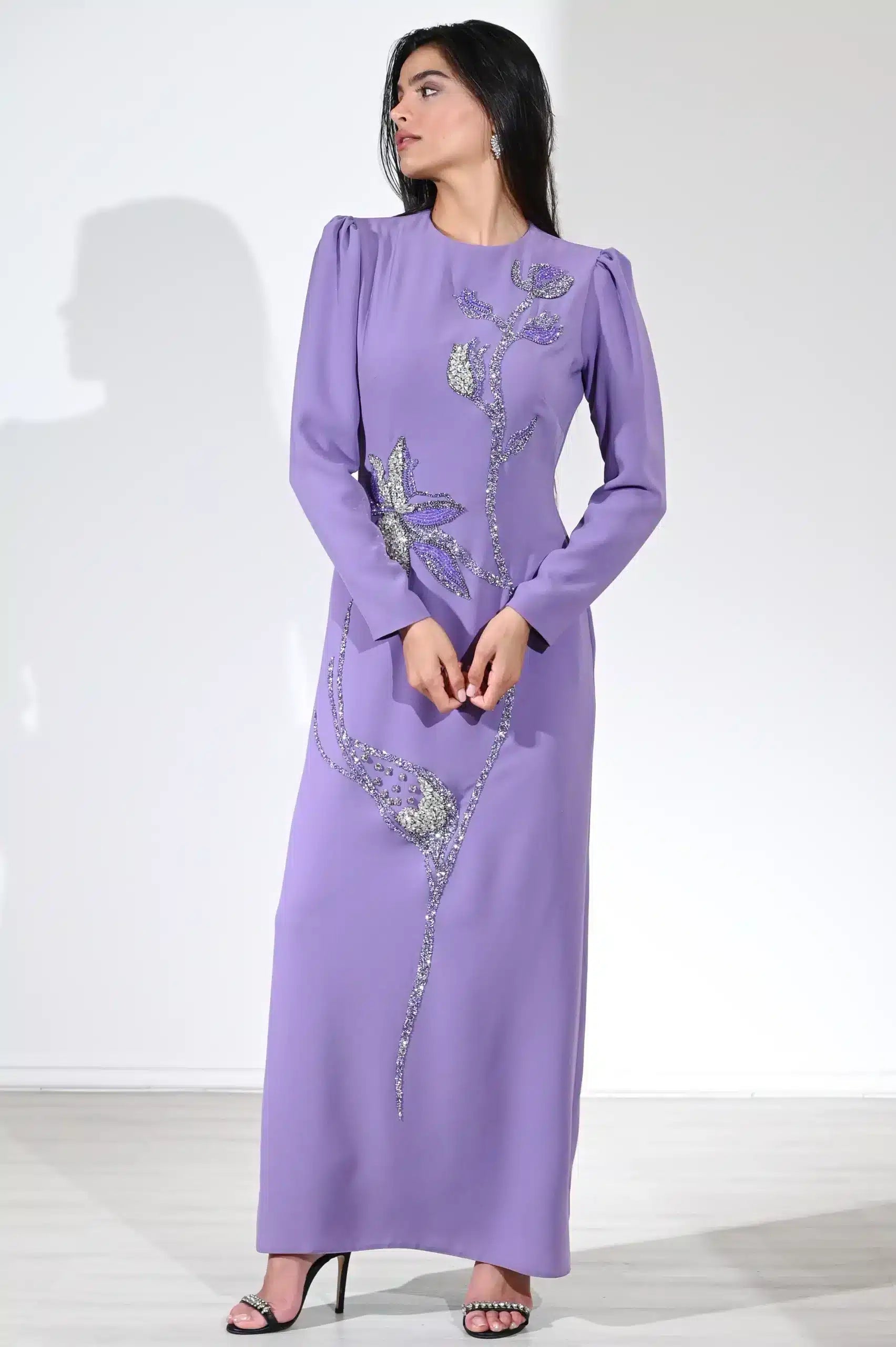 Flower Crystal Details Crepe Dress