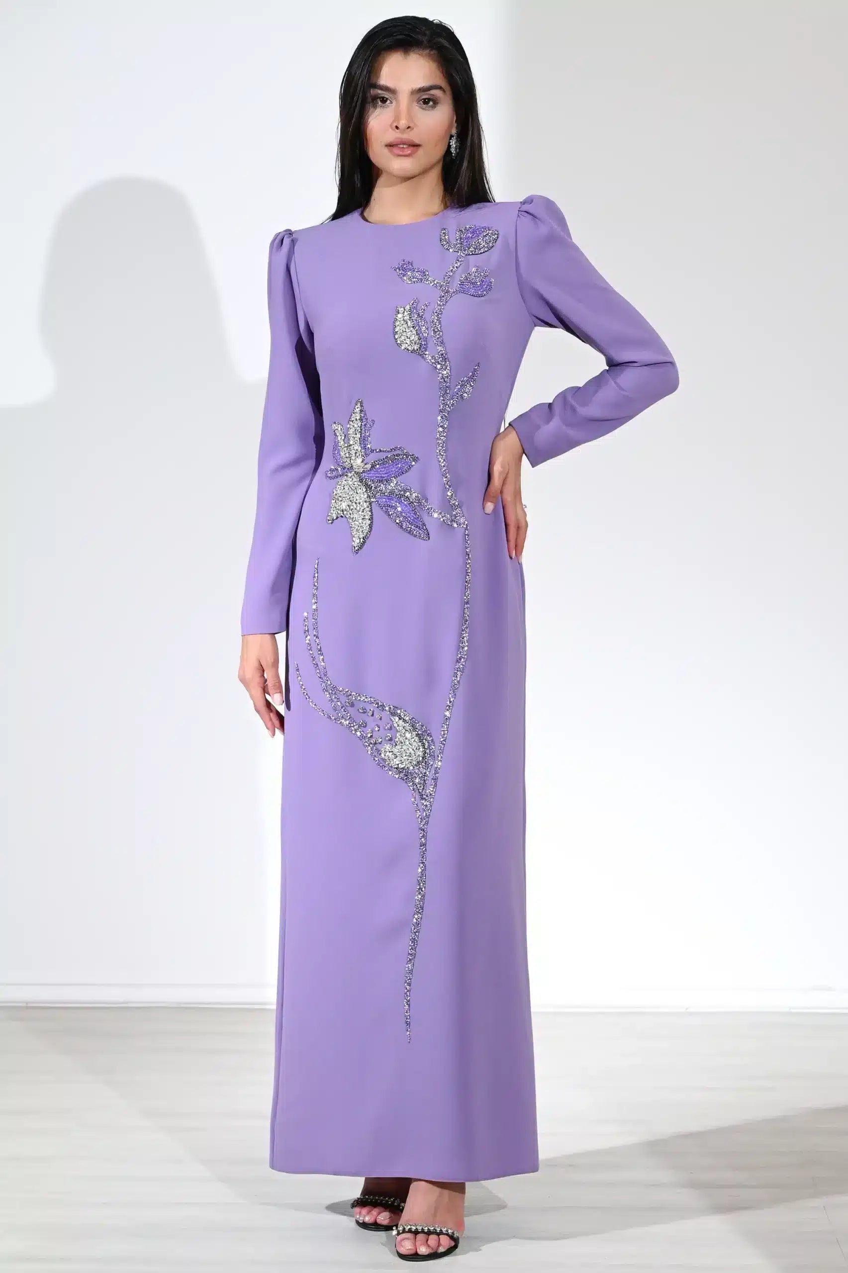 Flower Crystal Details Crepe Dress