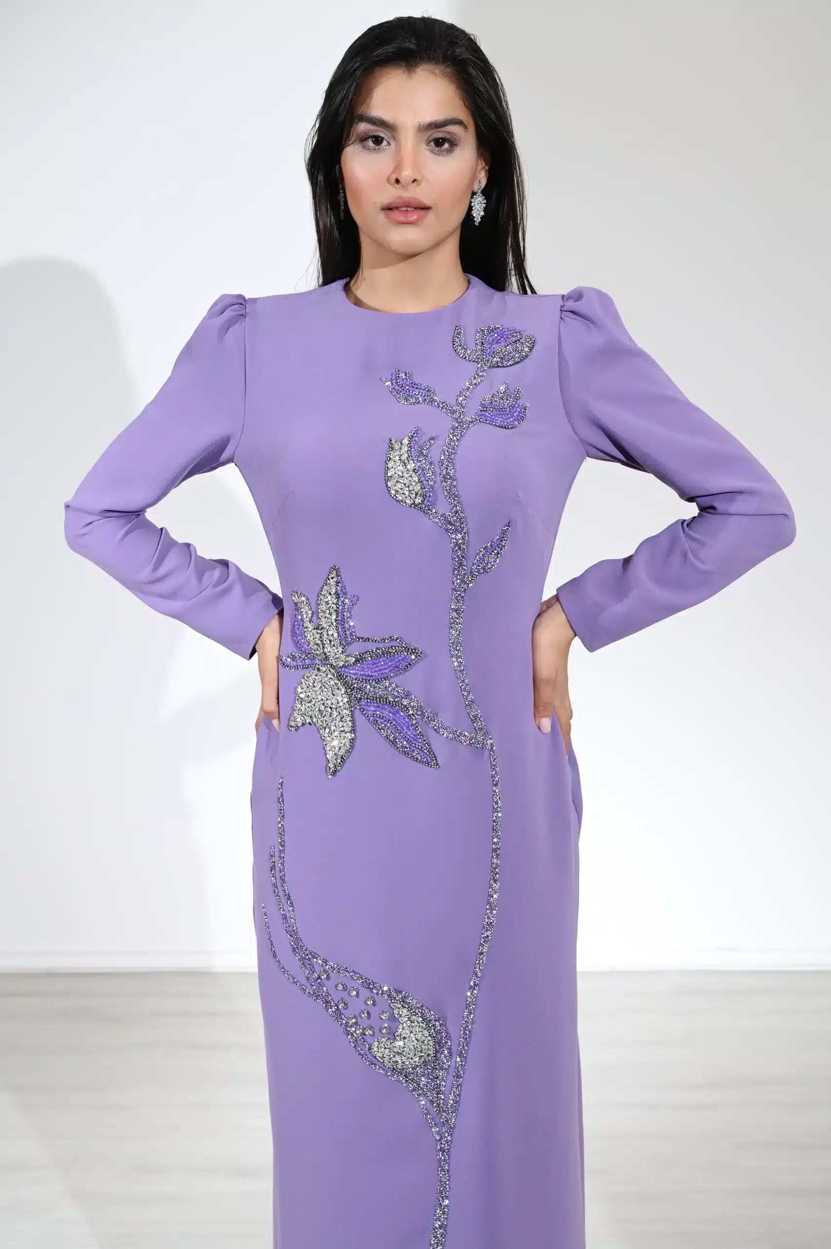 Flower Crystal Details Crepe Dress
