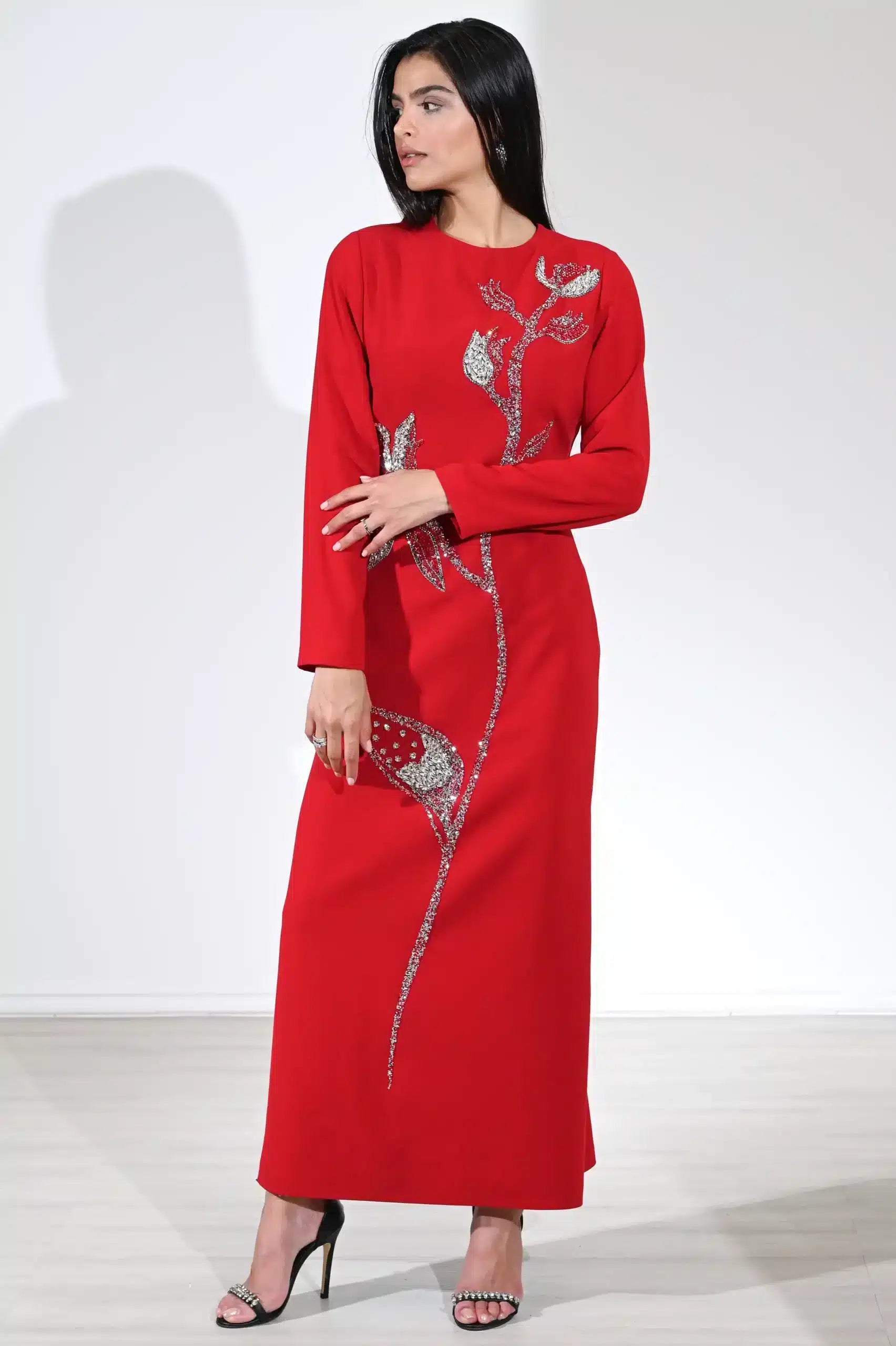Flower Crystal Details Crepe Dress