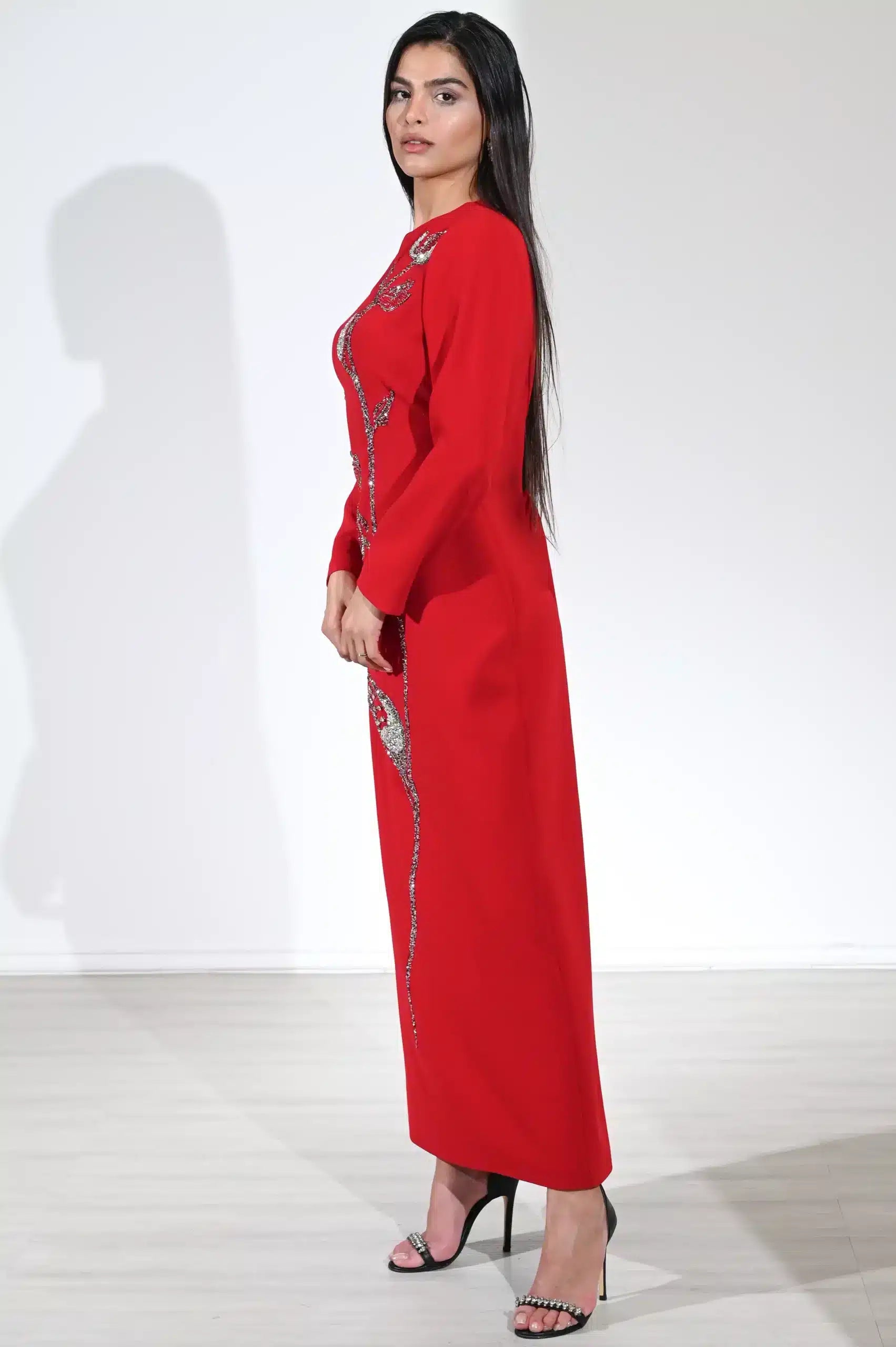Flower Crystal Details Crepe Dress