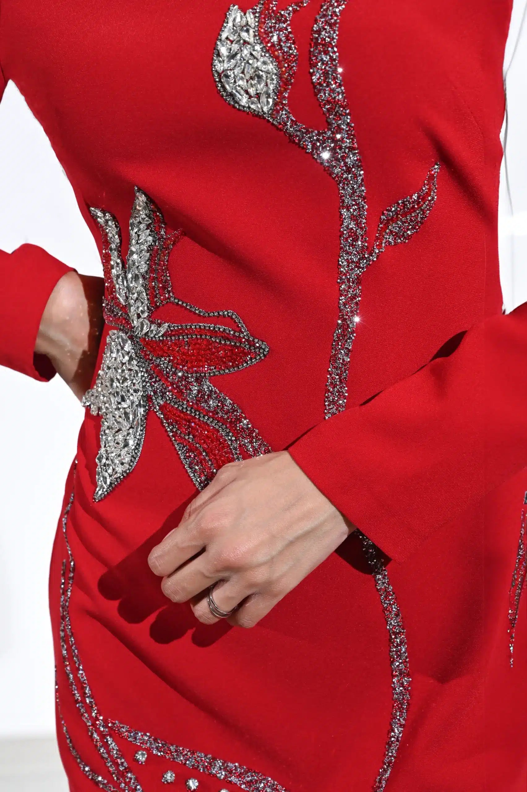 Flower Crystal Details Crepe Dress