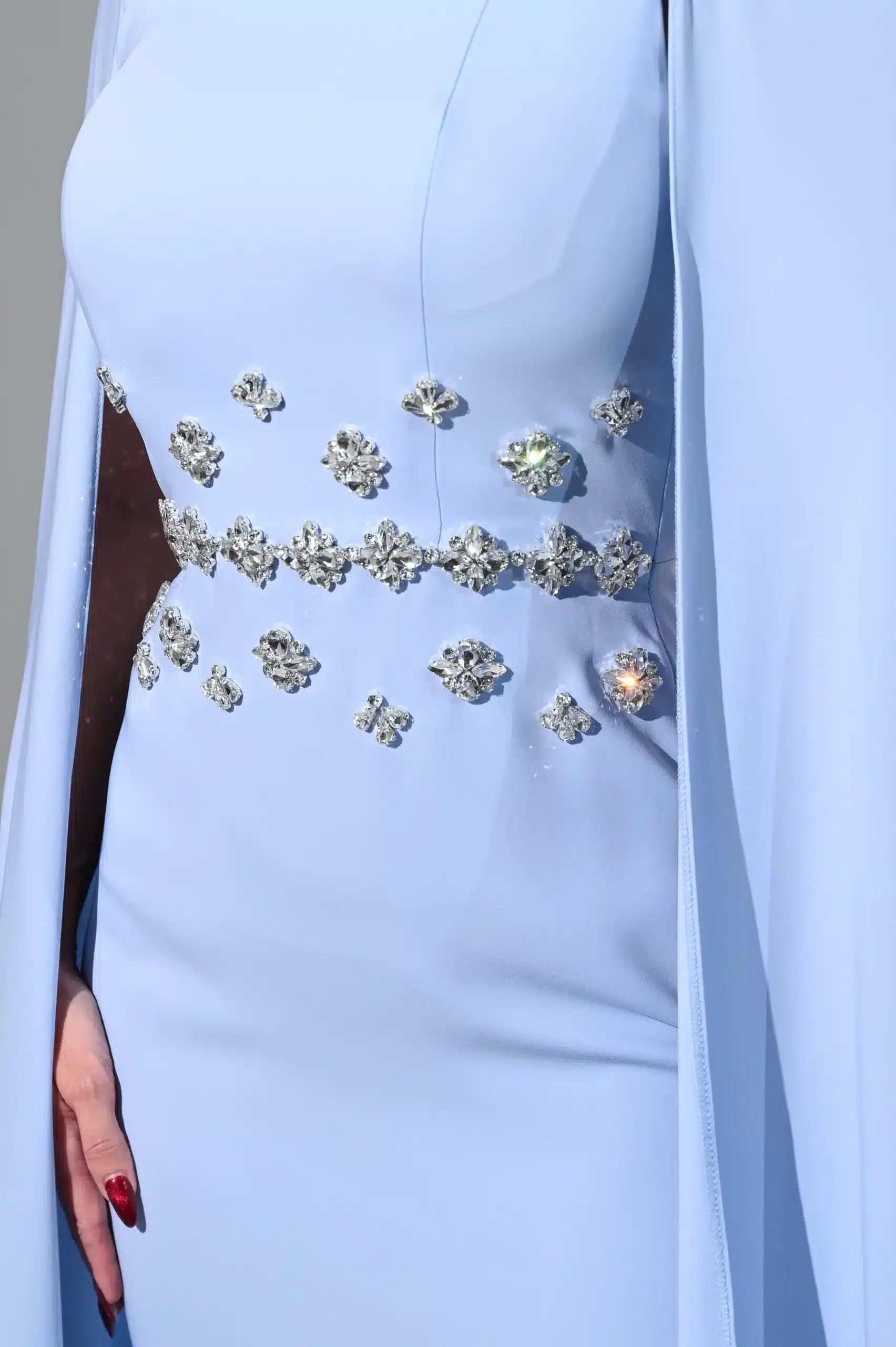 Flute Sleeve Crystal Waist Crepe Dress