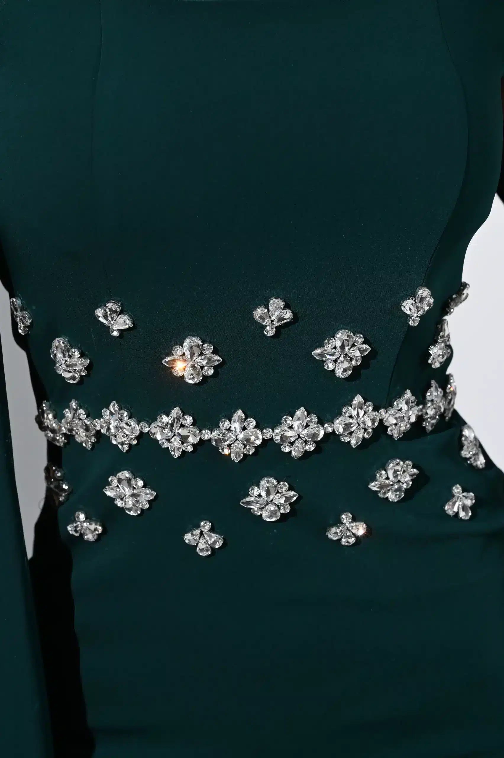 Flute Sleeve Crystal Waist Crepe Dress