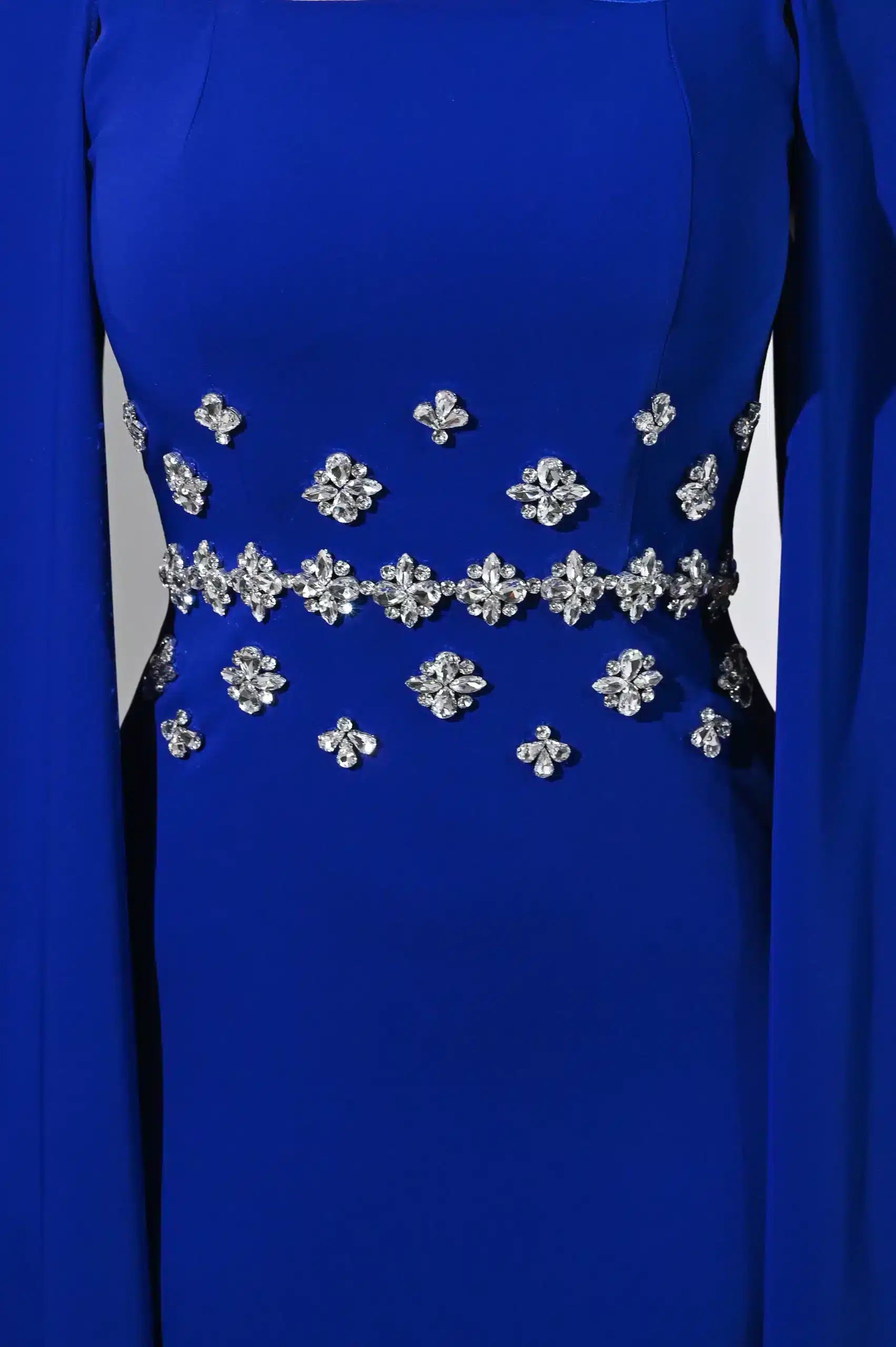 Flute Sleeve Crystal Waist Crepe Dress