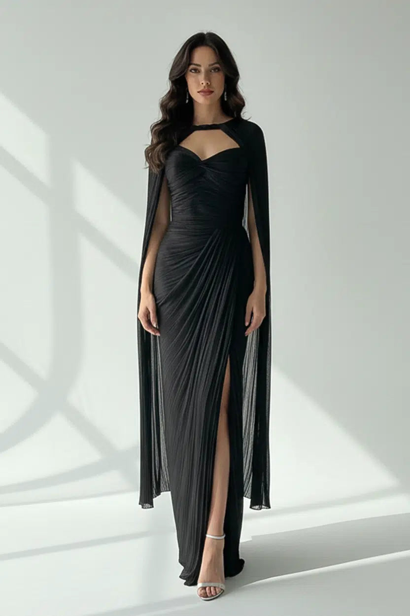 Front Gathered With Shawl Organza Dress