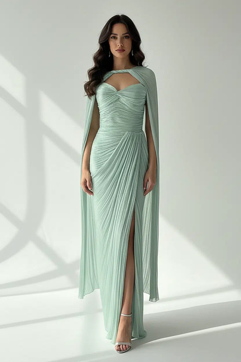 Front Gathered With Shawl Organza Dress