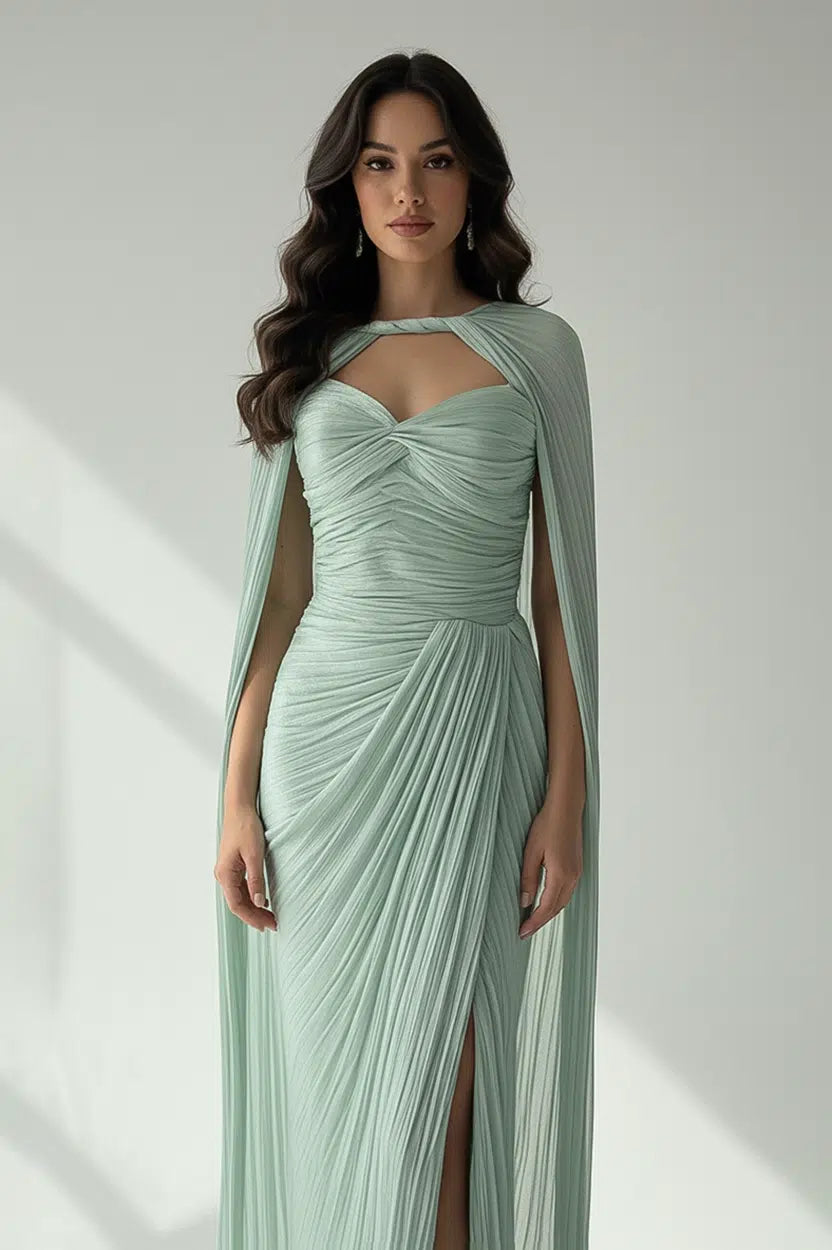 Front Gathered With Shawl Organza Dress