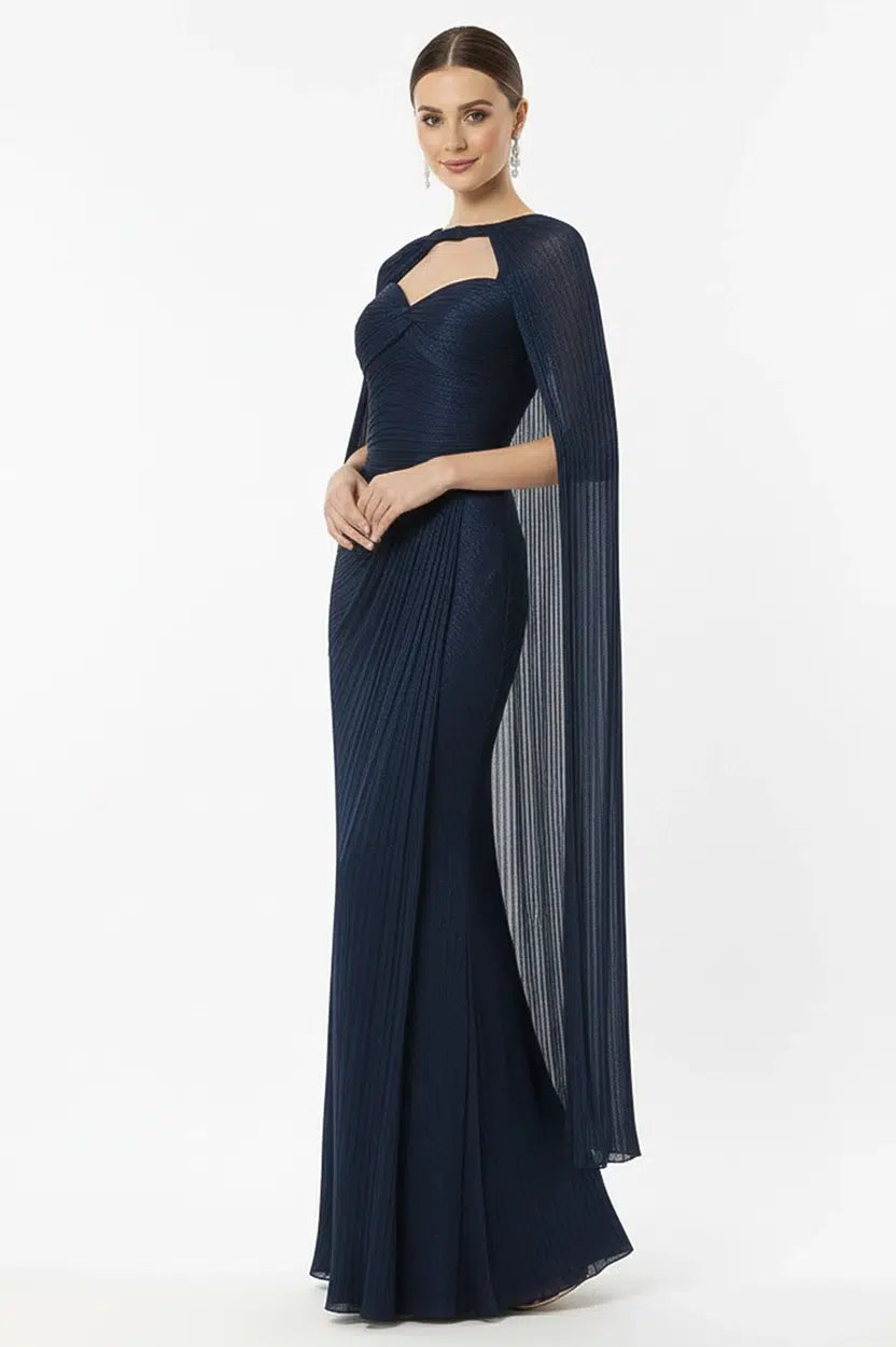 Front Gathered With Shawl Organza Dress