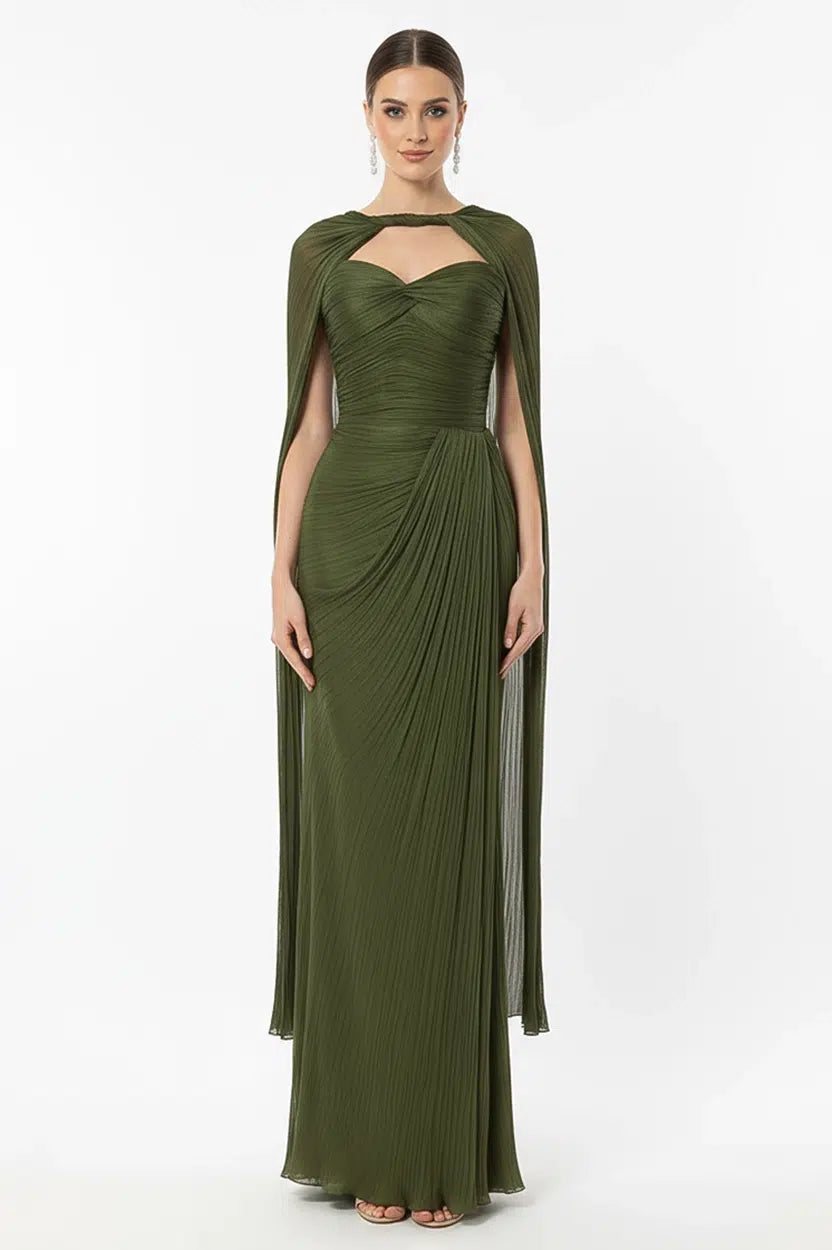Front Gathered With Shawl Organza Dress