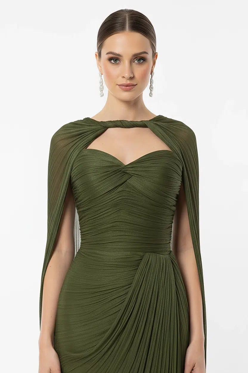 Front Gathered With Shawl Organza Dress