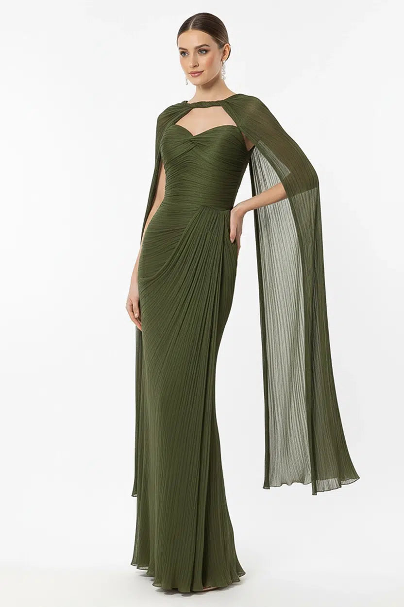 Front Gathered With Shawl Organza Dress