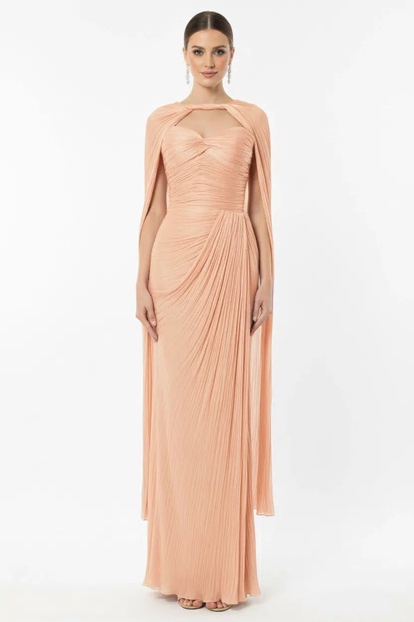 Front Gathered With Shawl Organza Dress