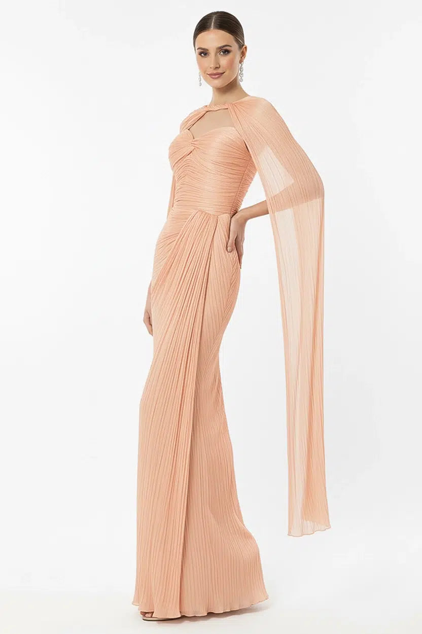 Front Gathered With Shawl Organza Dress