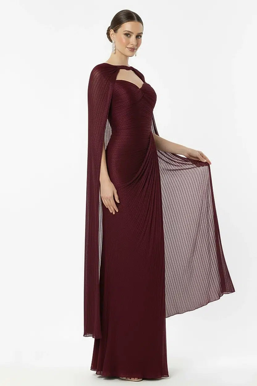 Front Gathered With Shawl Organza Dress