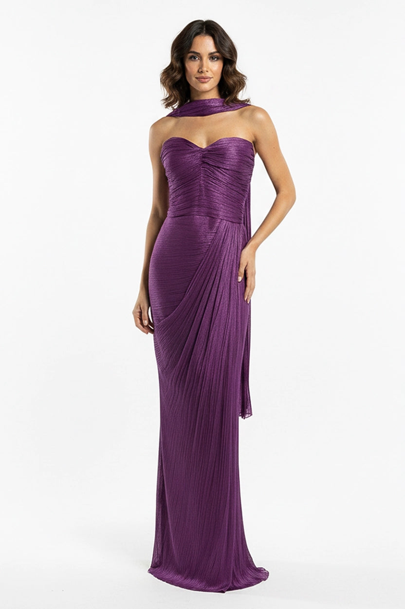 Front Gathered With Shawl Organza Dress