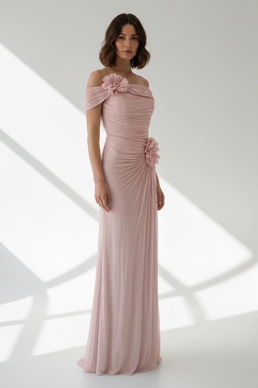 Rose Details Off Shoulder Organza Dress