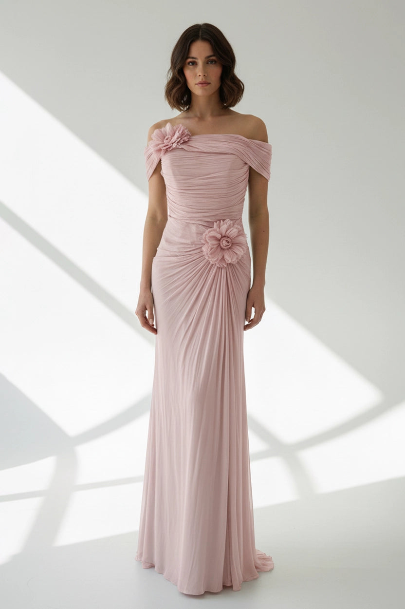 Rose Details Off Shoulder Organza Dress