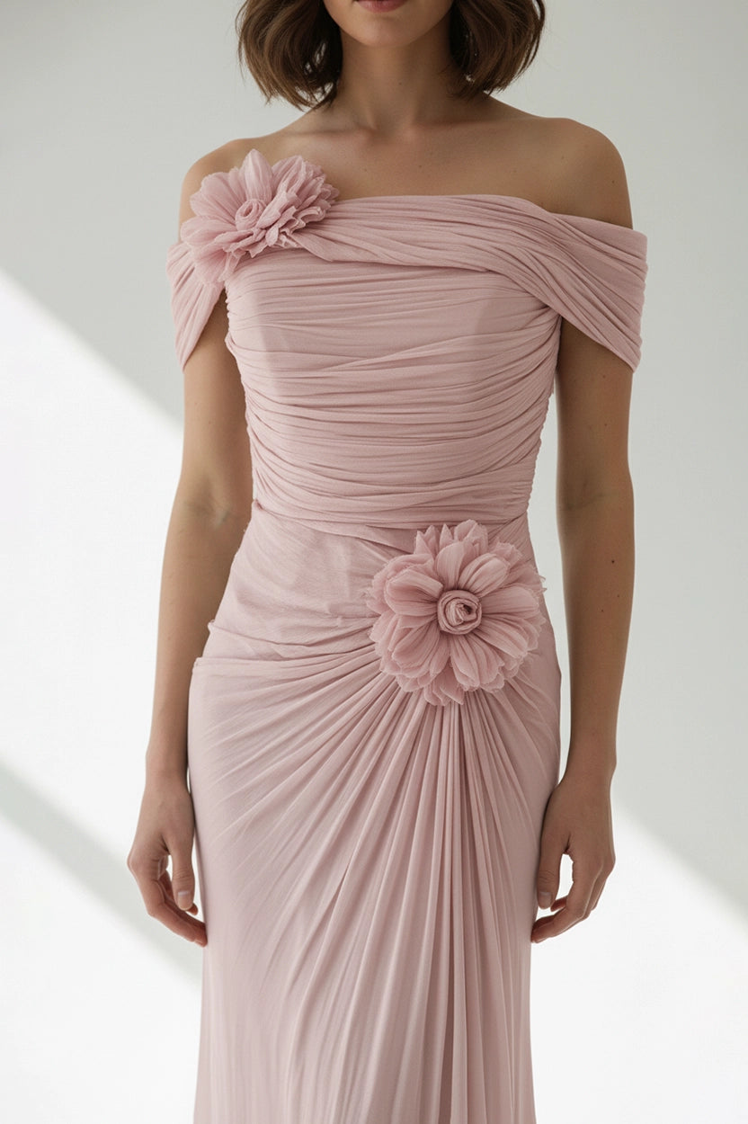 Rose Details Off Shoulder Organza Dress