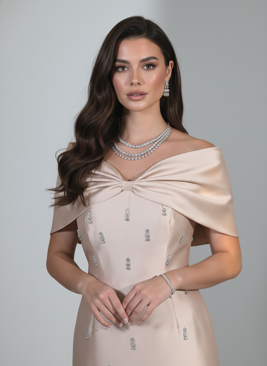 Fionka Shoulder Embellished Taffeta Dress