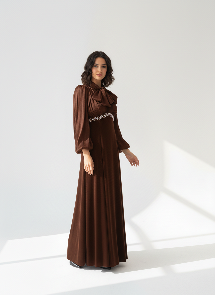 Beaded High Waist Velvet Dress