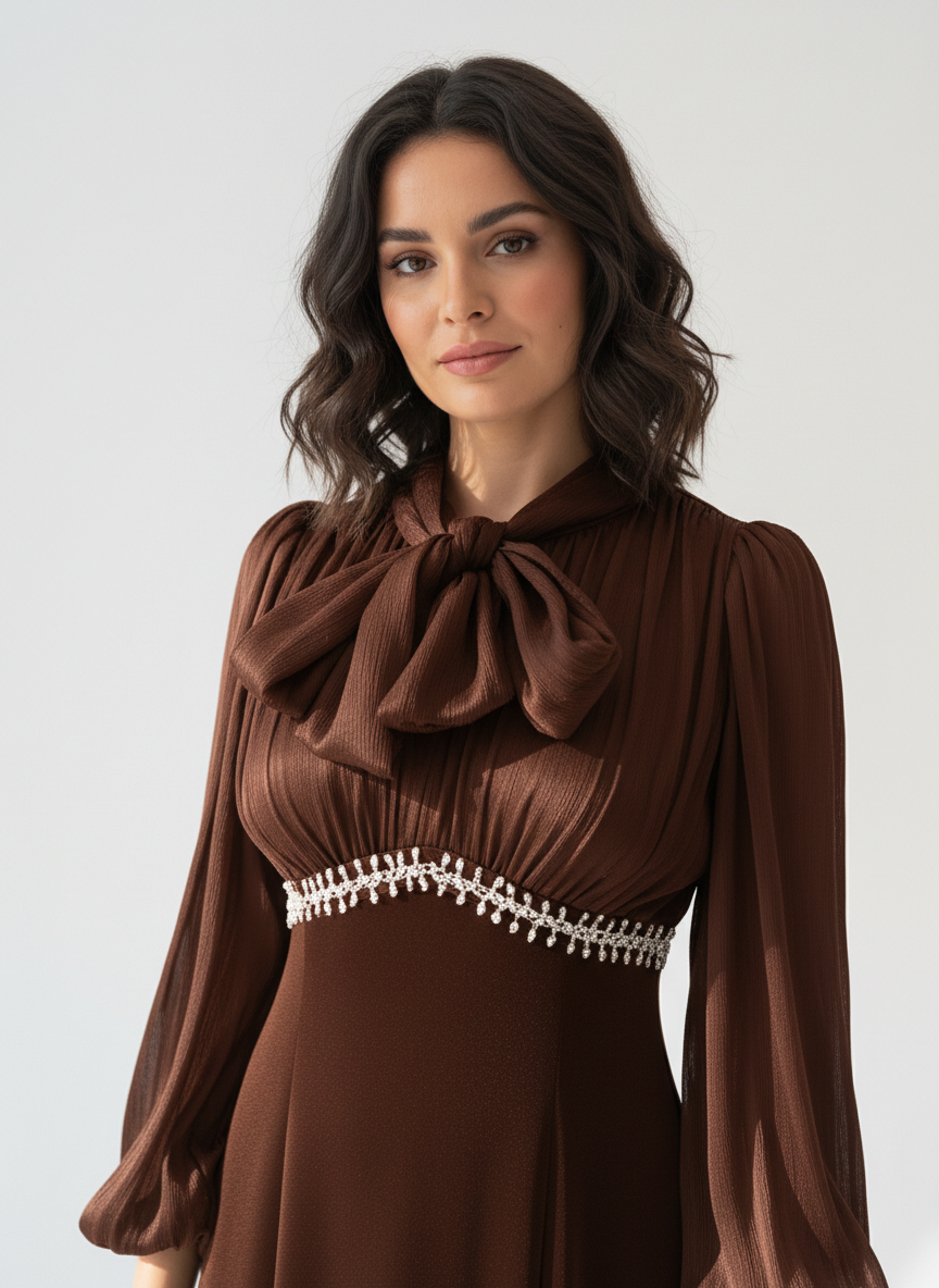 Beaded High Waist Velvet Dress