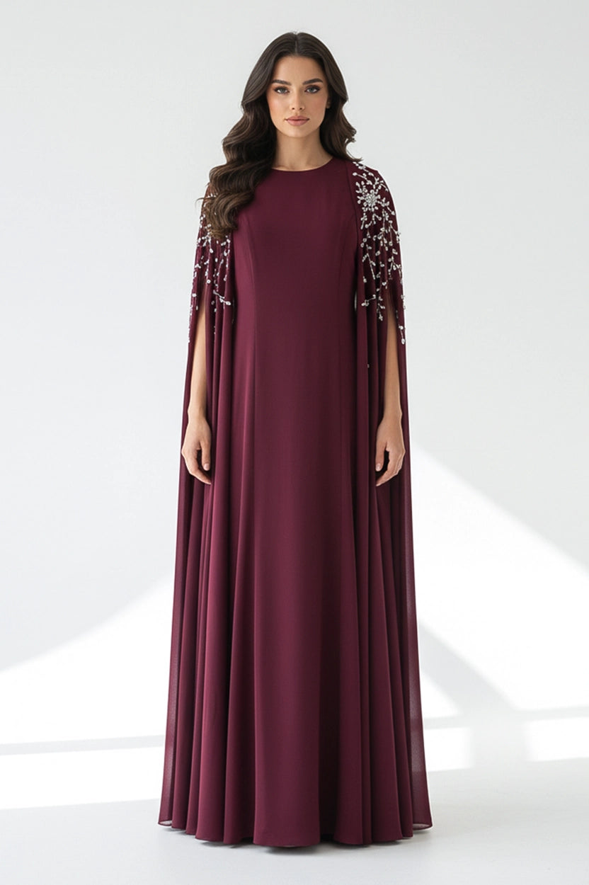 Embellished Cape 2 PCS Crepe Dress