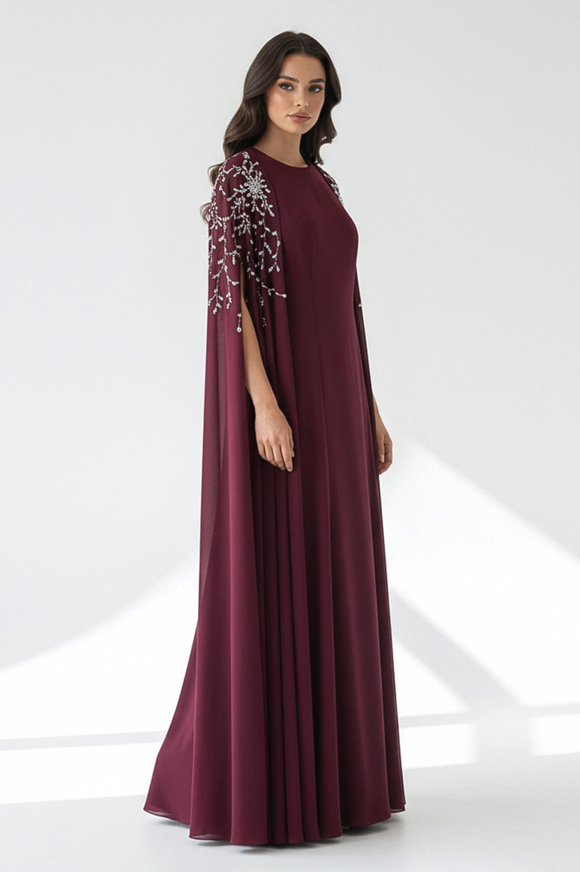 Embellished Cape 2 PCS Crepe Dress