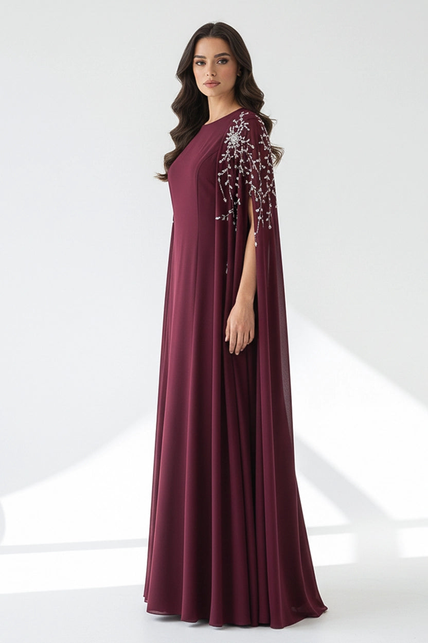 Embellished Cape 2 PCS Crepe Dress