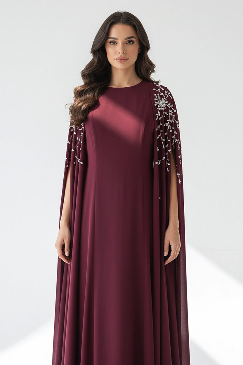Embellished Cape 2 PCS Crepe Dress