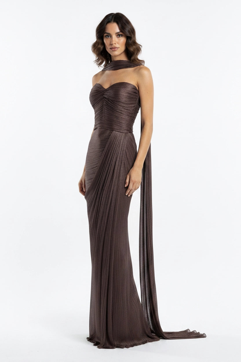 Front Gathered With Shawl Organza Dress