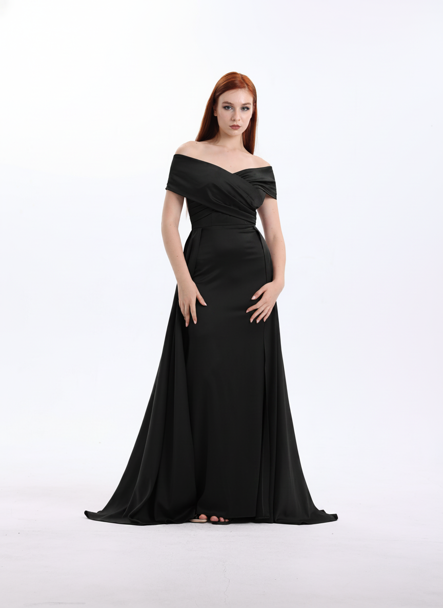 Wrap Shoulder Satin Dress