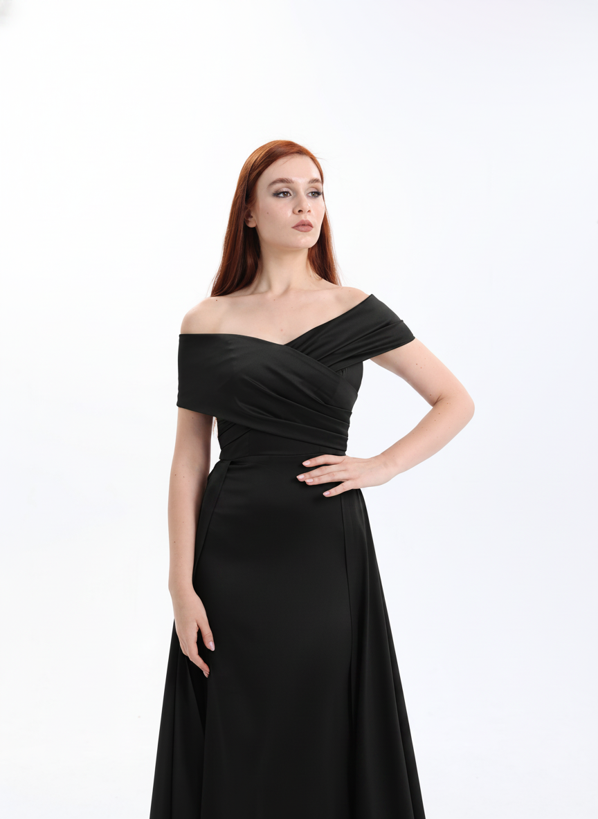 Wrap Shoulder Satin Dress