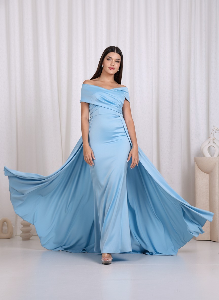 Wrap Shoulder Satin Dress