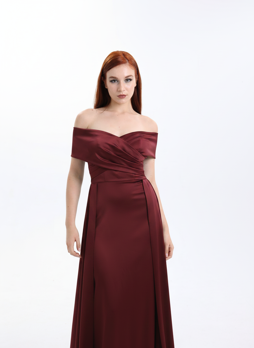 Wrap Shoulder Satin Dress