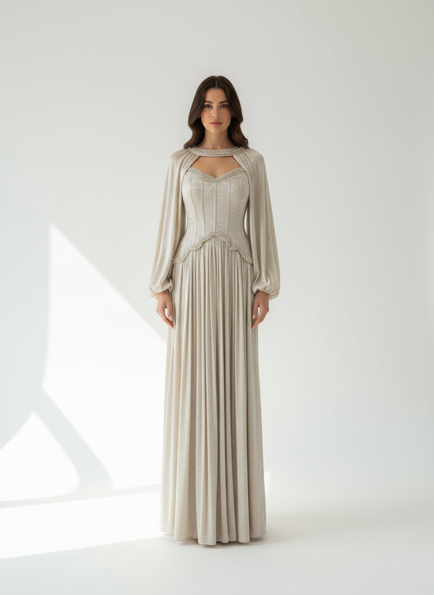 Pearl Details Corset Crepe Dress