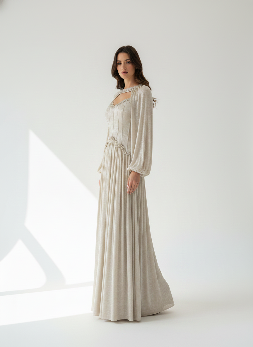Pearl Details Corset Crepe Dress