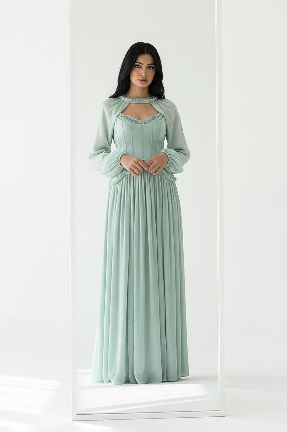 Pearl Details Corset Crepe Dress